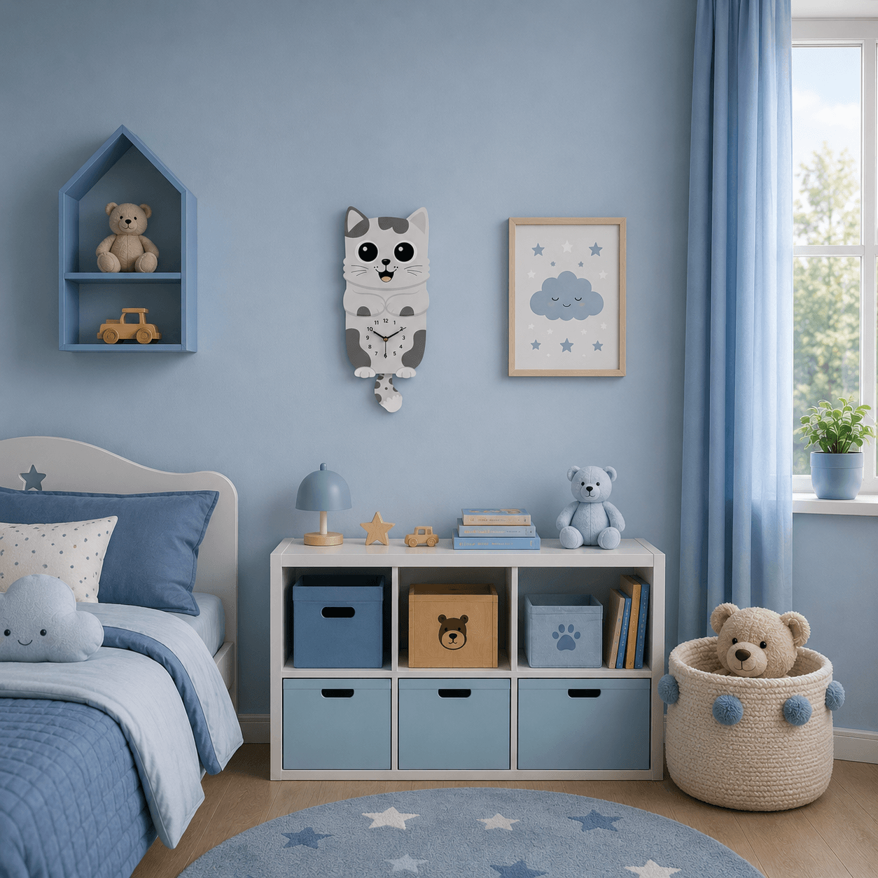 Kotek Luna – Designerski zegar do pokoju dziecięcego